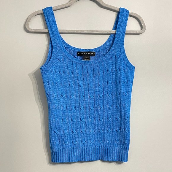 Ralph Lauren Black Label Tops - Ralph Lauren Black Label Silk Cable Knit Tank Top Shirt M Blue